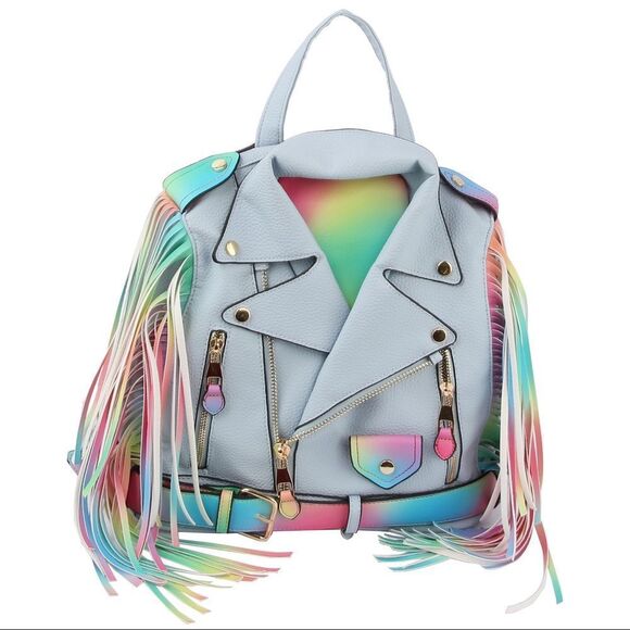 Multi Graffiti Motorcycle Jacket Fringe Back pack - Picture 1 of 8
